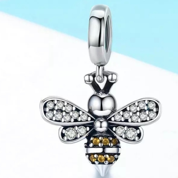 925 Sterling Silver Bee Charm Pendant Cubic Zircon - Picture 3 of 9